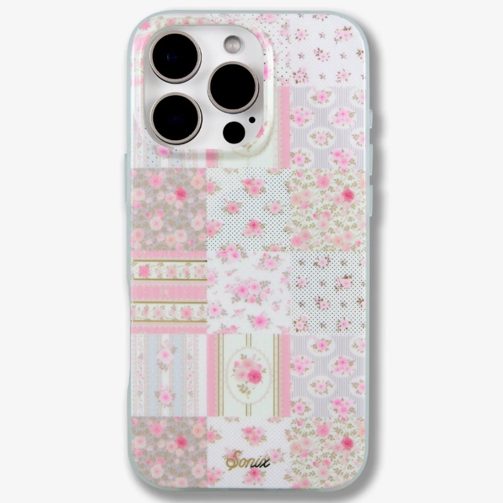 Sonix Floral Patchwork Phone Case - Pink and White iPhone 15 pro plus